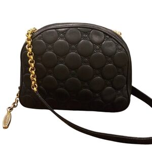 A.Tasconi LeatherVintage Black and Gold Quilted Crossbody Bag Dome Shape. Italy